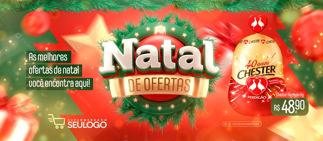 Social Media Banner Natal de Ofertas Supermercado PSD Editável
