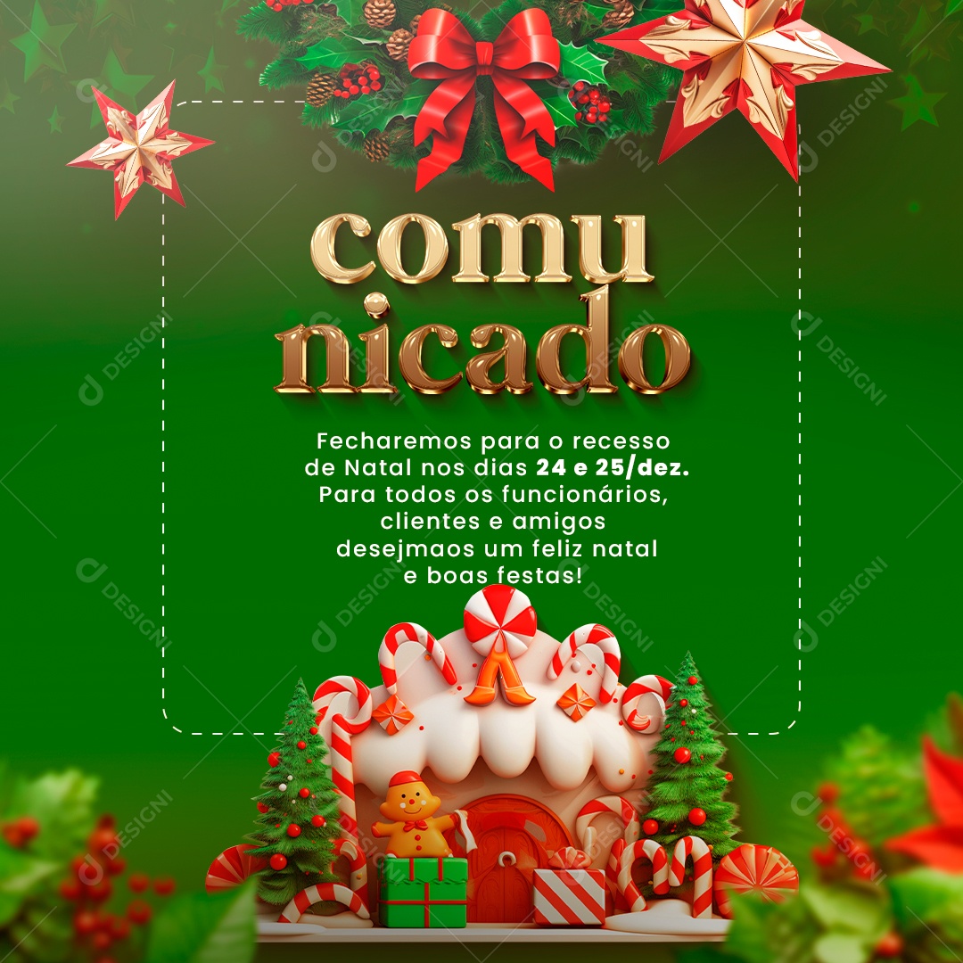 Social Media Comunicado Recesso De Natal PSD Editável