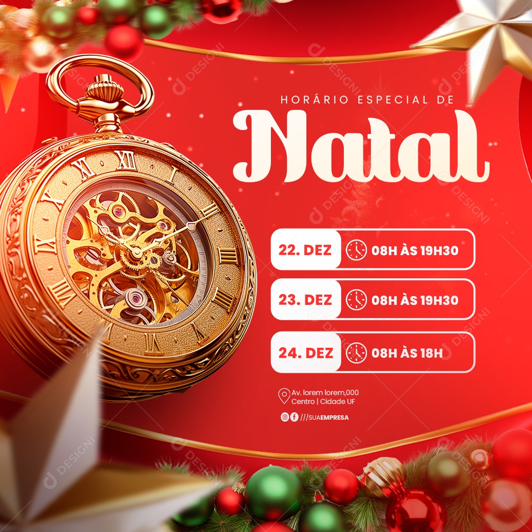 Horário Especial De Natal Social Media PSD Editável