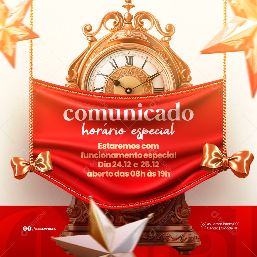 Social Media Comunicado Horário Especial Funcionamento PSD Editável