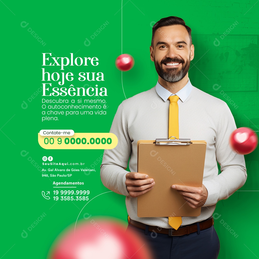 Psicólogo Explore Hoje sua Essência Contate me Social Media PSD Editável