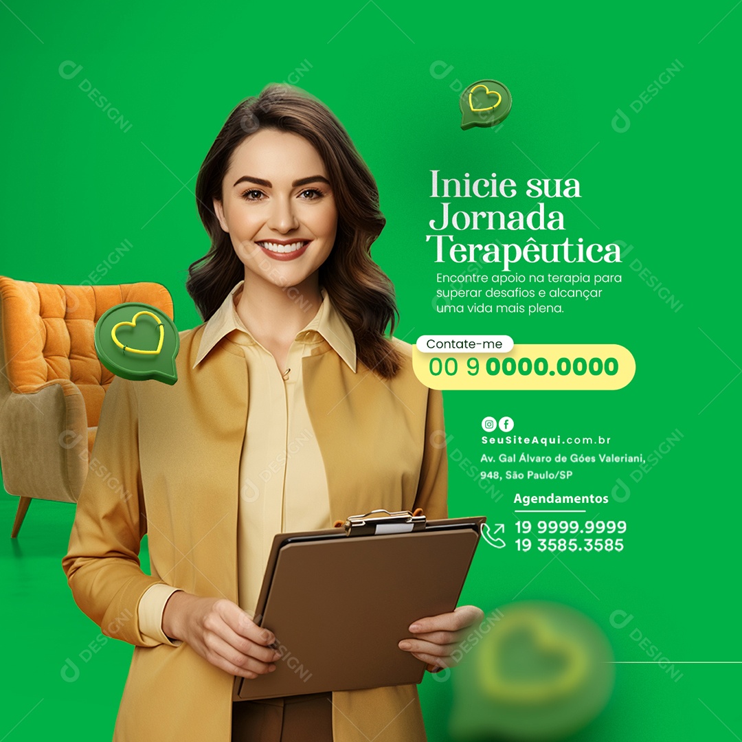 Psicólogo Inicie sua Jornada Terapêutica Contate me Social Media PSD Editável