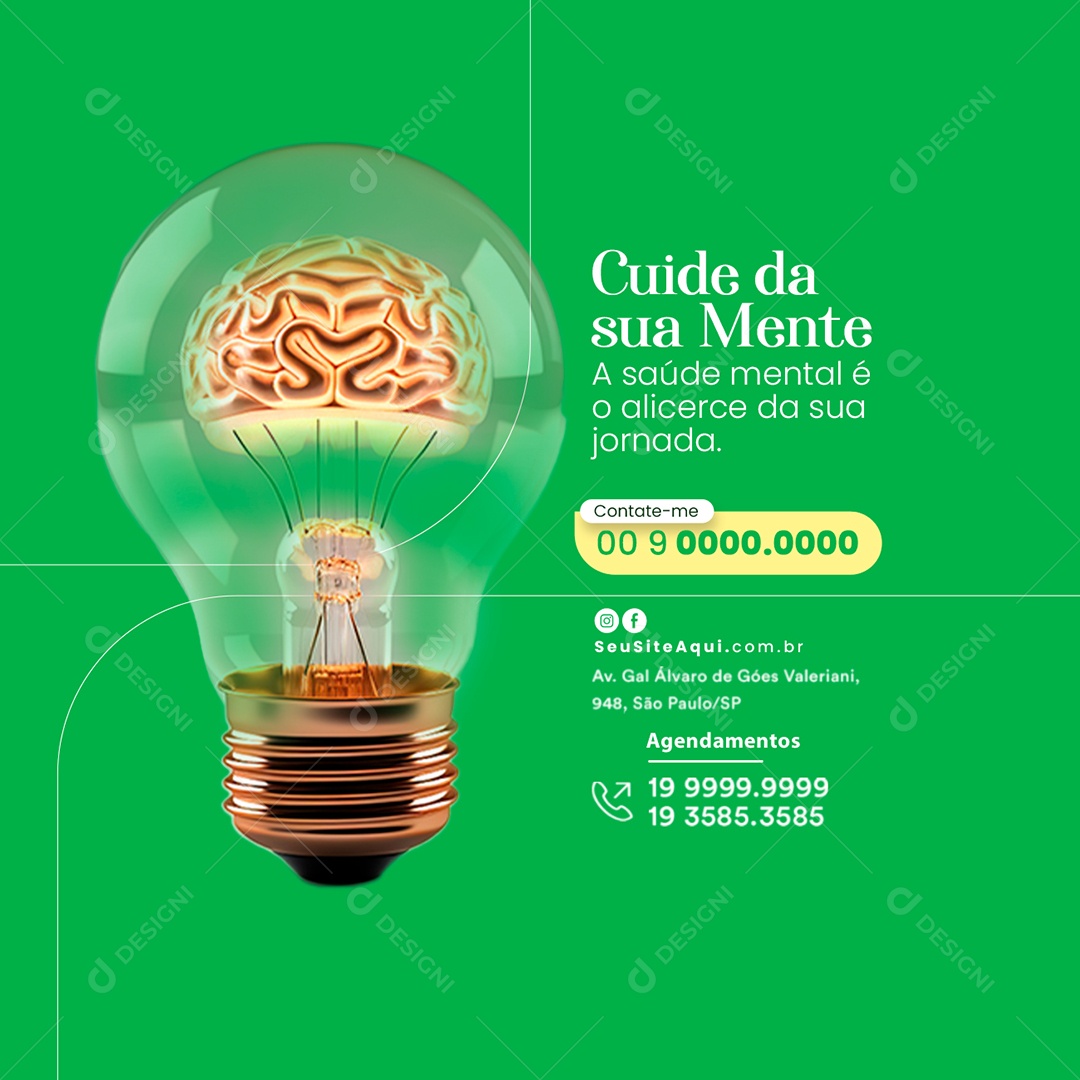 Psicólogo Cuide da sua Mente a Saúde Mental é o Alicerce da sua Jornada Contate me Social Media PSD Editável