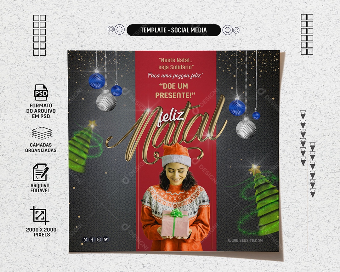 Social Media Feed Feliz Natal Doe Um Presente PSD Editável