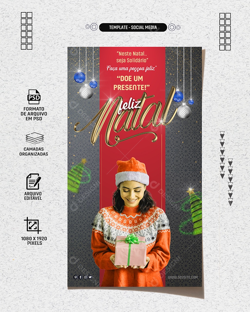 Social Media Story Seja Solidário Feliz Natal PSD Editável