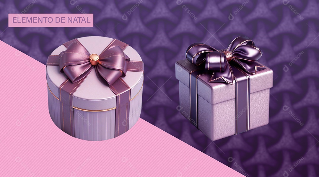 Caixa de Presente Natal Elemento 3D Roxo para Composição PSD