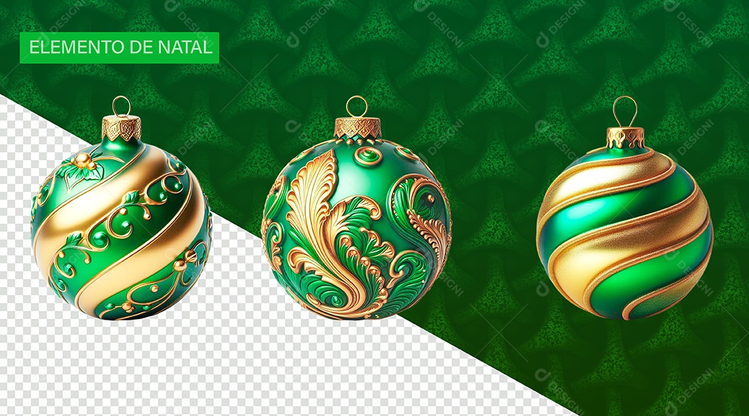 Bola Enfeite de Natal Elemento 3D Verde para Composição PSD
