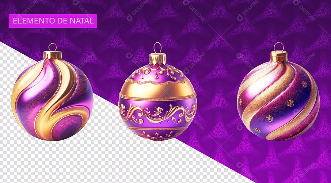 Purple 3D Element Christmas Ornament Ball for PSD Composition