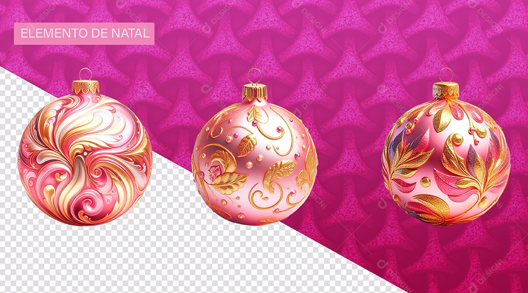 Bola Enfeite de Natal Elemento 3D Rosa para Composição PSD