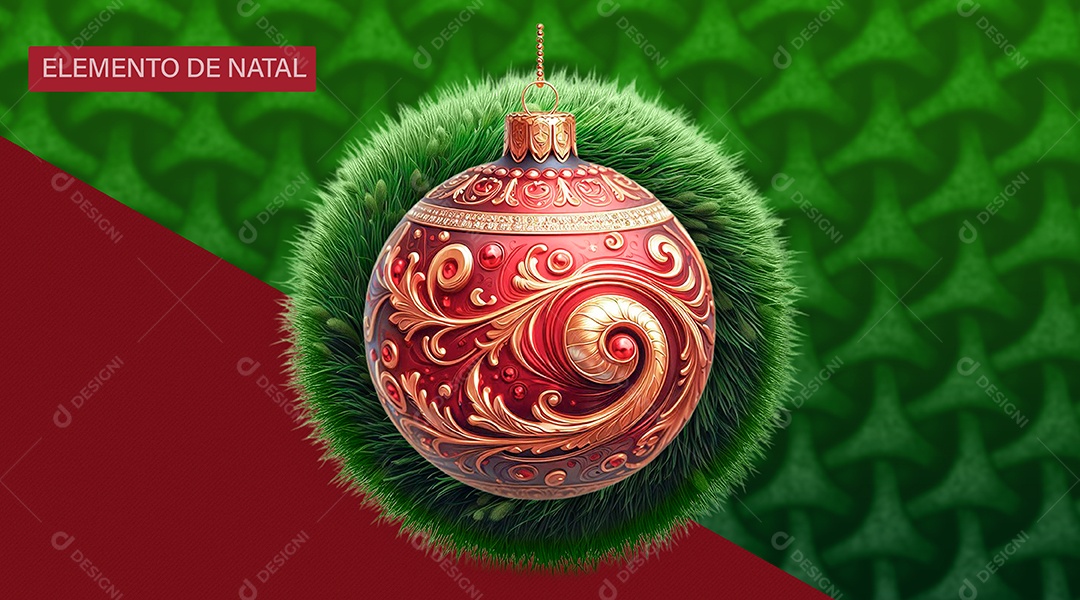 Bola de Enfeite Guirlanda Natal Elemento 3D Vermelho para Composição PSD