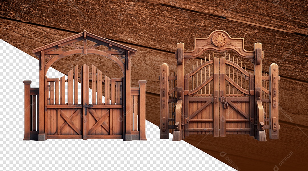 Portão de Madeira Elemento 3D para Composição PSD