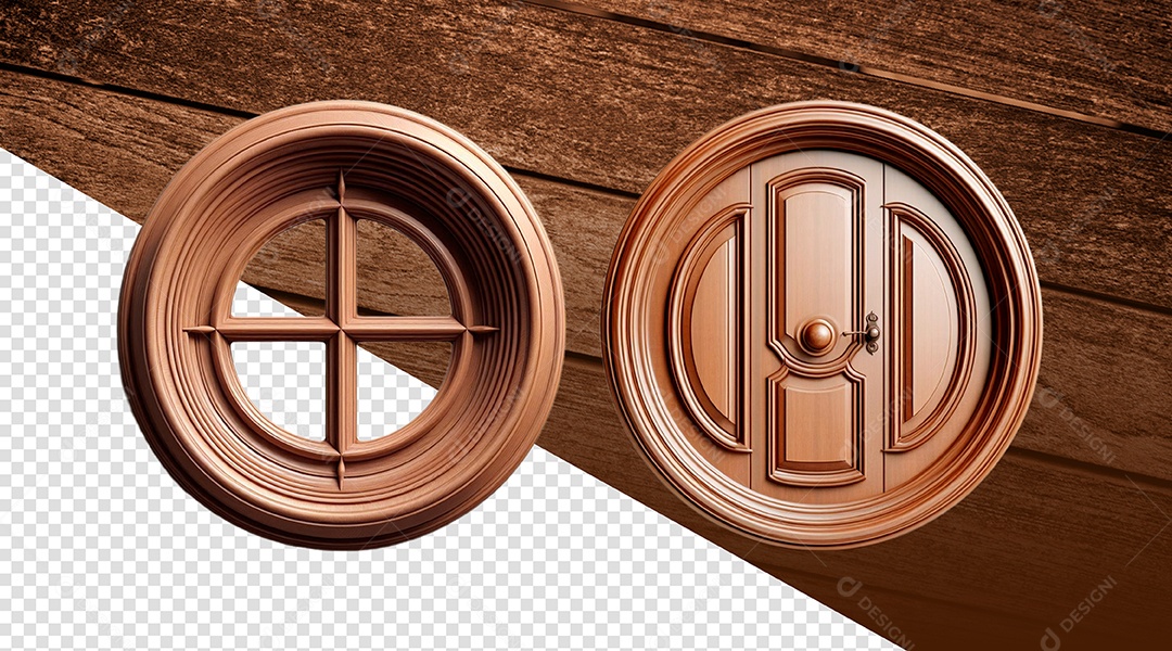 Janela e Porta de Madeira Elemento 3D para Composição PSD