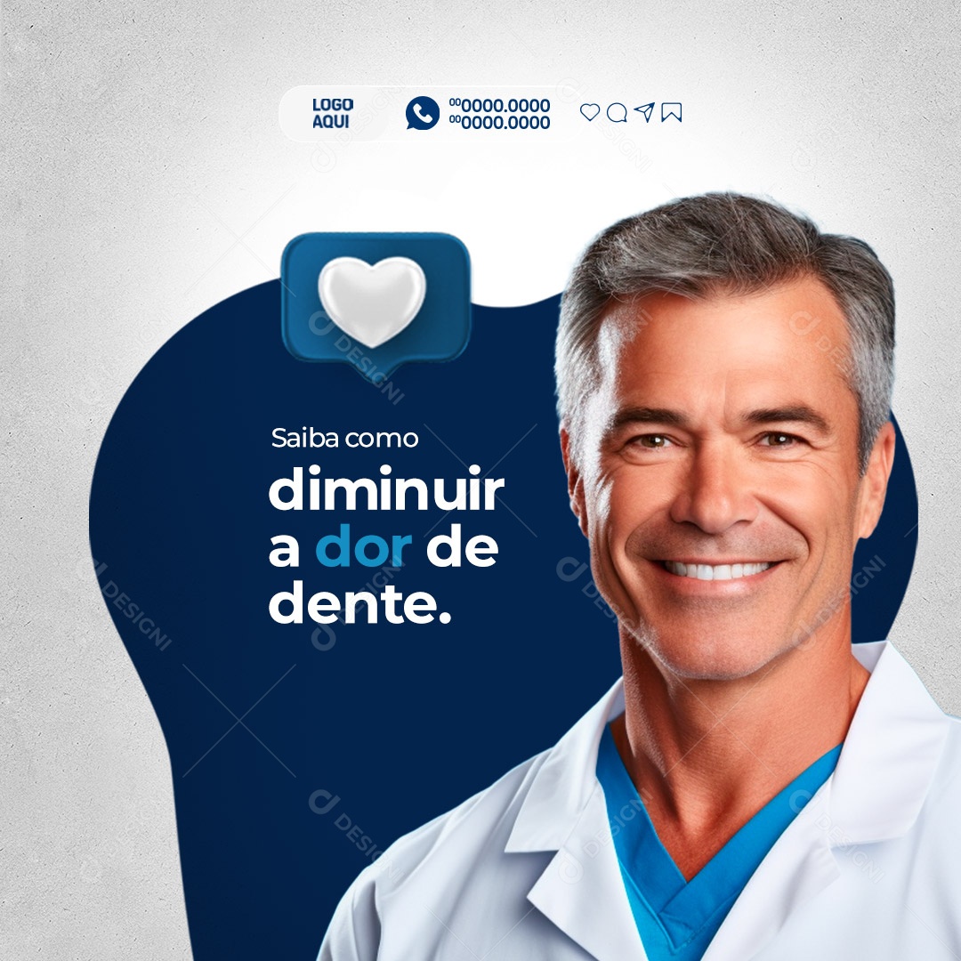 Dentista Saiba como Diminuir a Dor de Dente Social Media PSD Editável