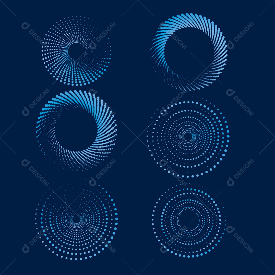 Conjunto de Círculos Azuis Pontilhados Ilustração Vetor EPS