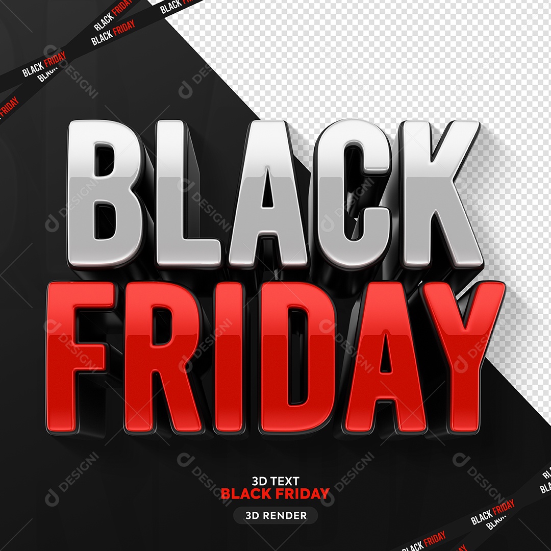Black Friday Selo 3D Branco Vermelho Preto para Composição PSD