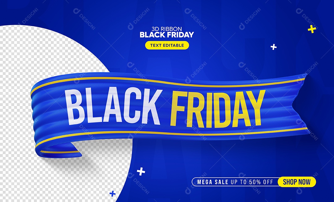 Black Friday Selo 3D Azul Branco Amarelo para Composição PSD