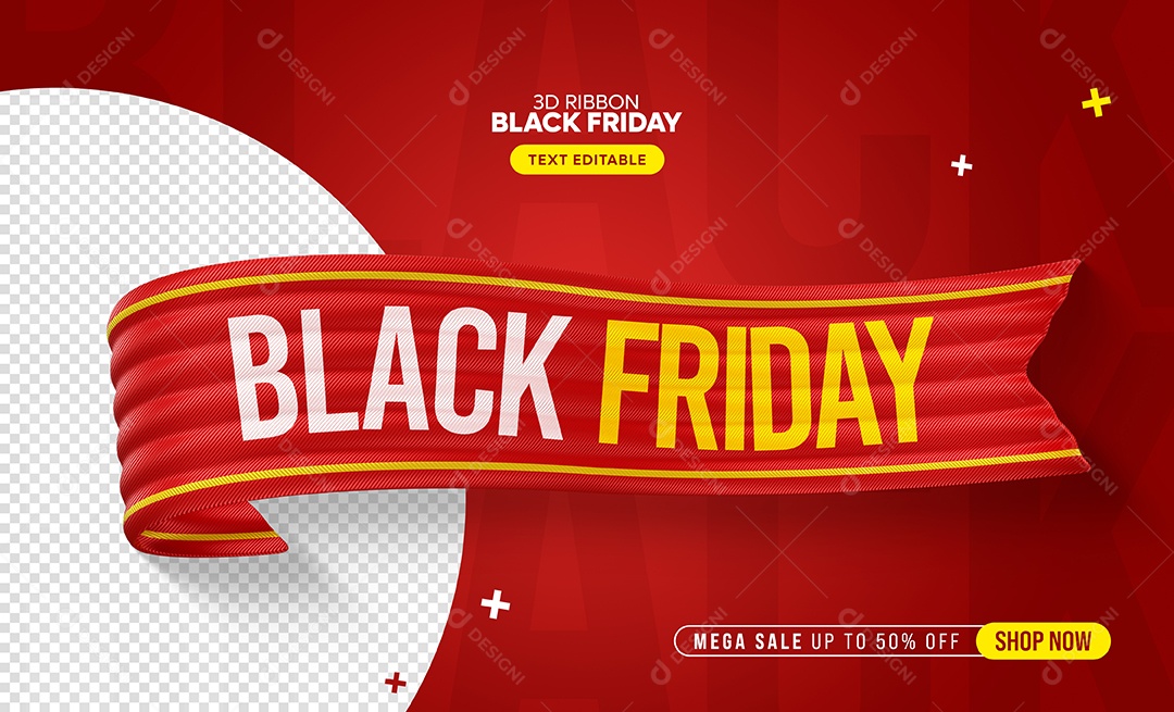 Black Friday Selo 3D Vermelho Branco Amarelo para Composição PSD