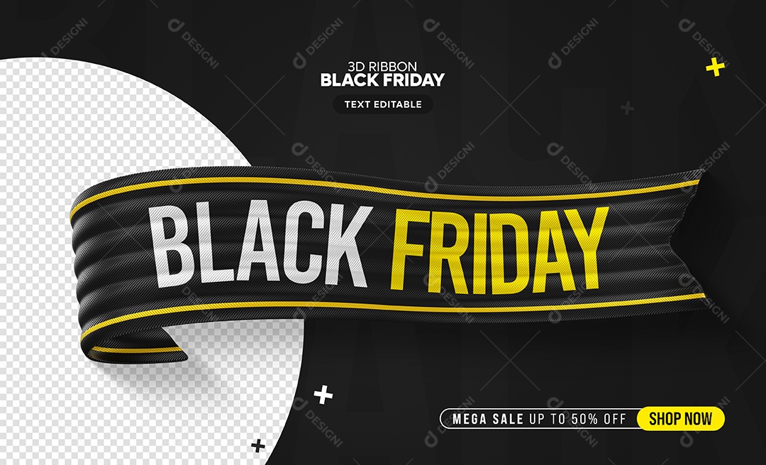 Black Friday Selo 3D Branco Amarelo para Composição PSD