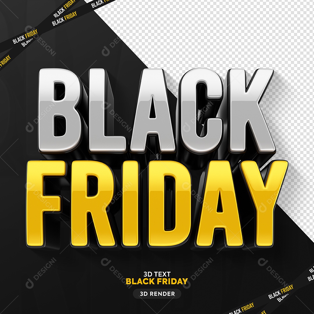 Black Friday Selo 3D Branco Dourado para Composição PSD