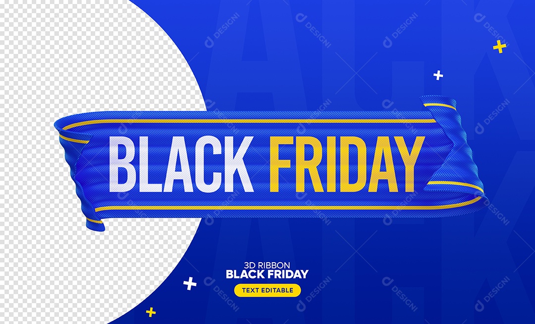Black Friday Selo 3D Branco Amarelo Azul para Composição PSD