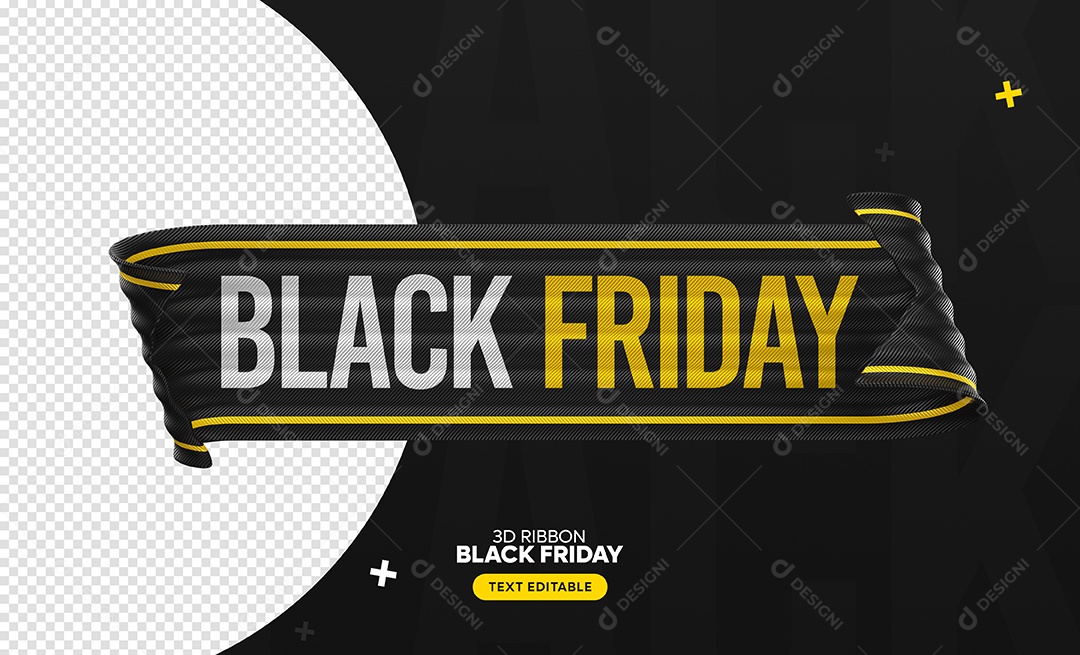 Black Friday Selo 3D Branco Amarelo Preto para Composição PSD