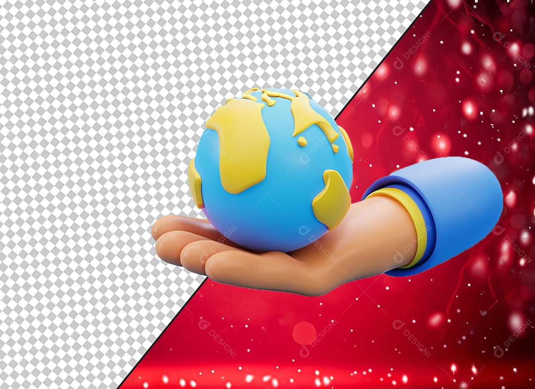 Elemento 3D Mão Segurando Globo Terrestre para Composição PSD