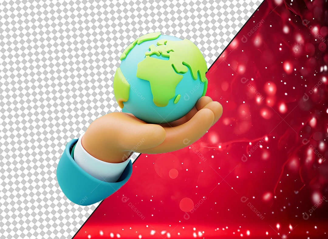 Elemento 3D Mão Segurando Globo Terrestre para Composição PSD