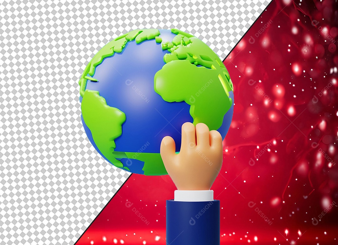 Elemento 3D Mão Segurando Globo Terrestre para Composição PSD