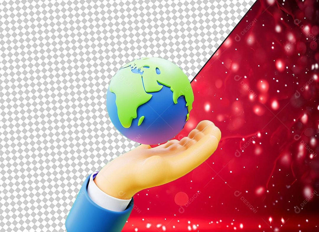 Mão Segurando Globo Terrestre Elemento 3D para Composição PSD