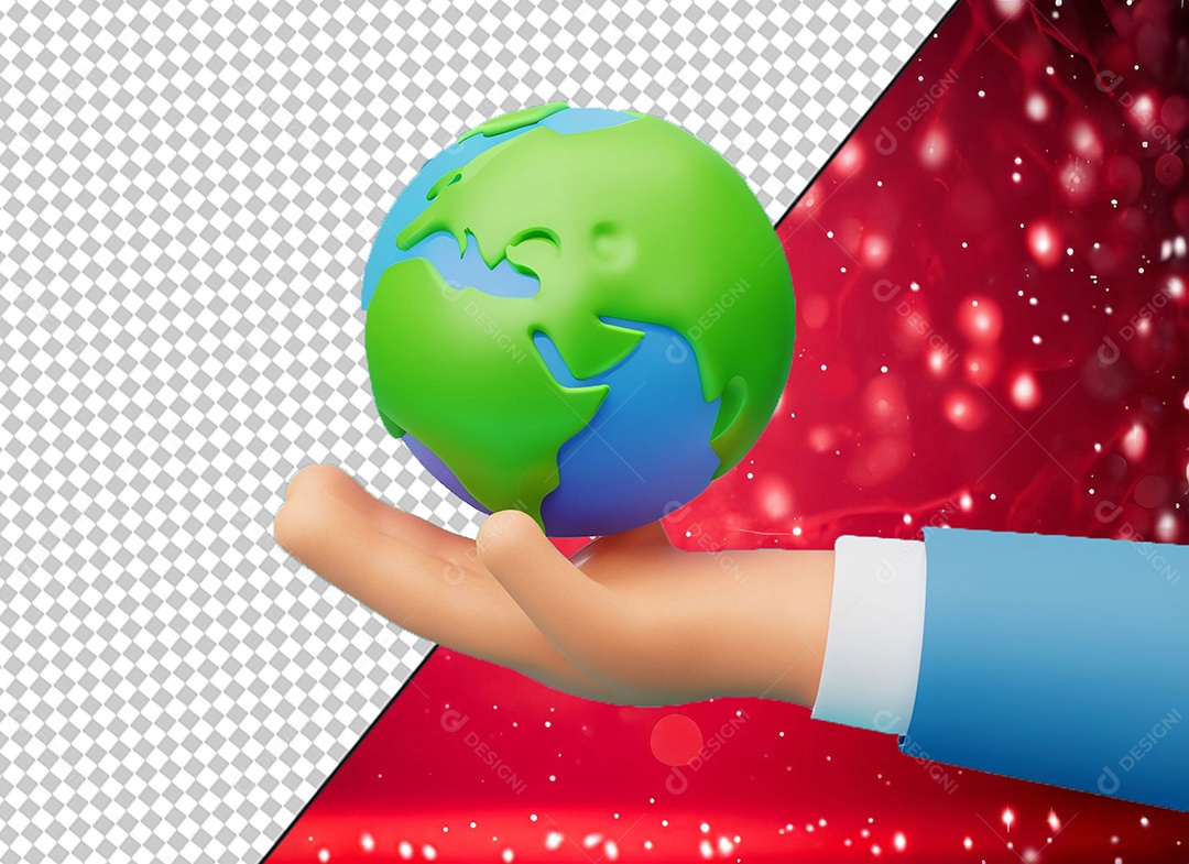 Mão Segurando Globo Terrestre Elemento 3D para Composição PSD