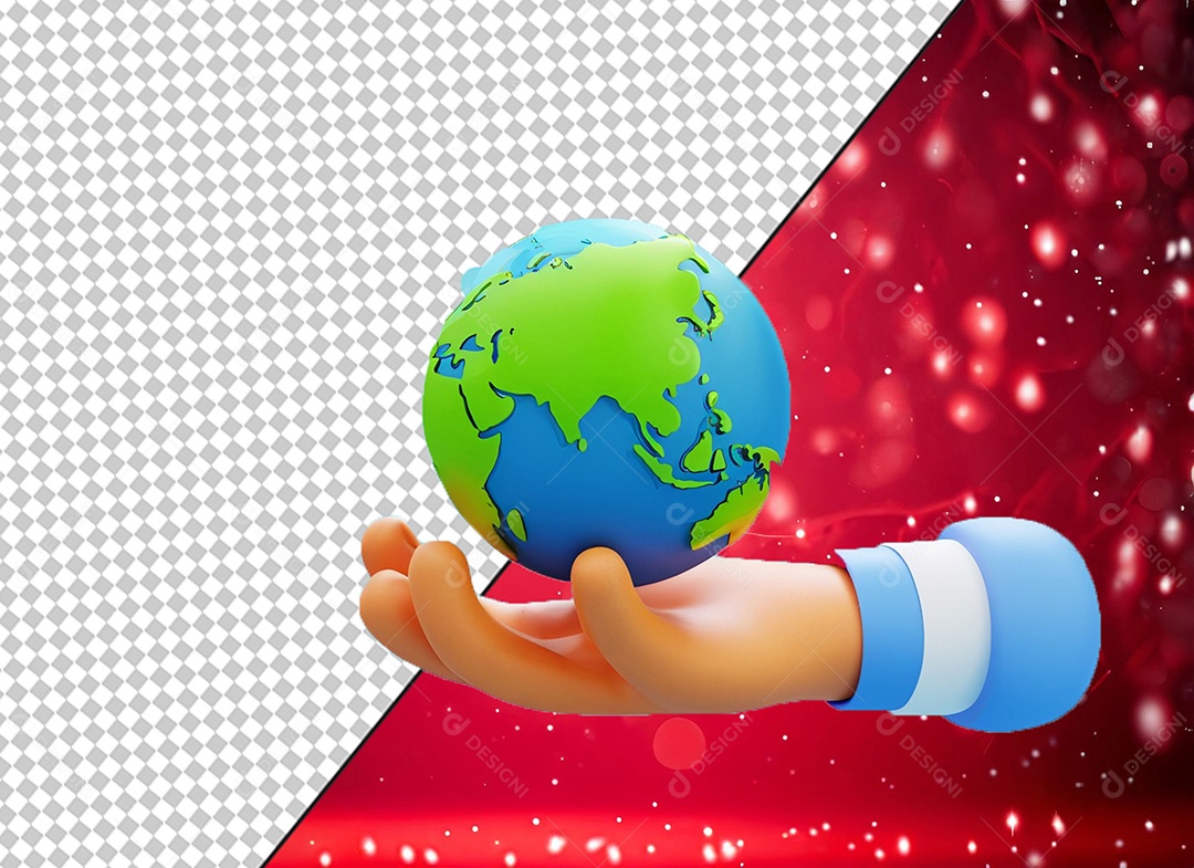 Mão Segurando Globo Terrestre Verde Elemento 3D para Composição PSD