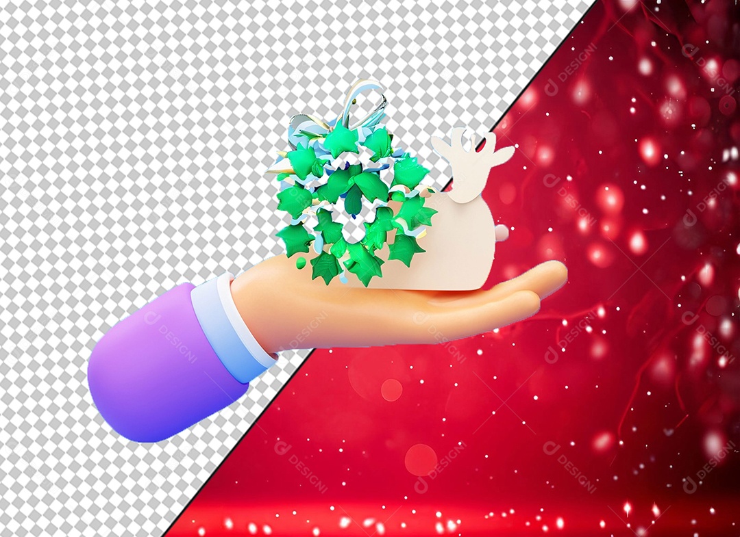 Mão Segurando Enfeites de Natal Elemento 3D para Composição PSD