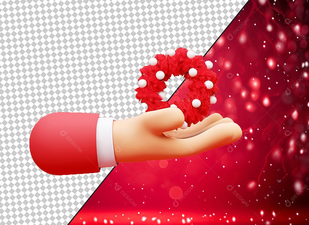 Elemento 3D Mão Segurando Vermelho de Natal para Composição PSD