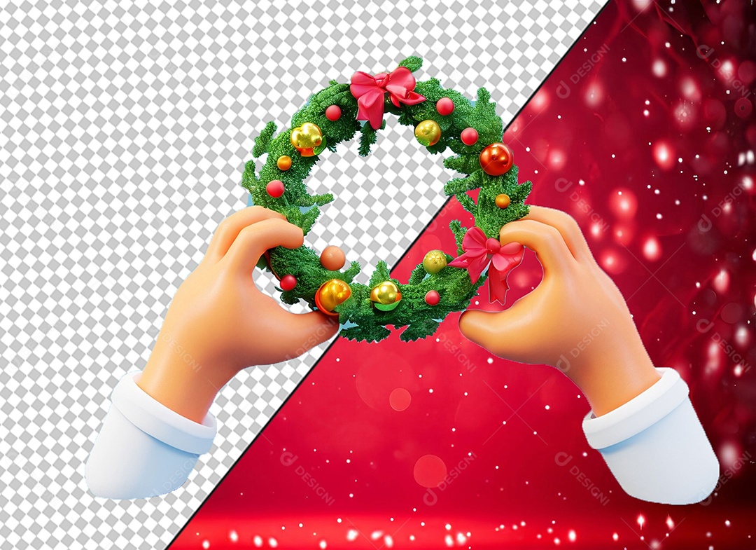 Elemento 3D Mãos Pegando Guirlanda de Natal para Composição PSD