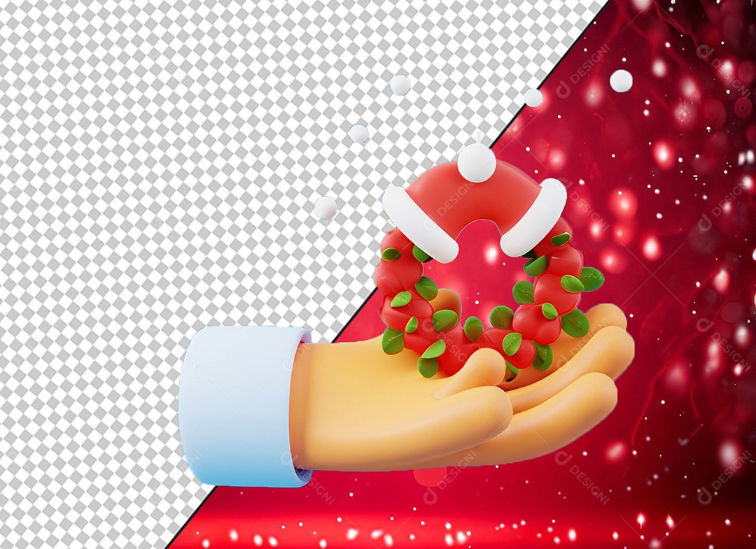 Mão Segurando Guirlanda de Natal Elemento 3D para Composição PSD