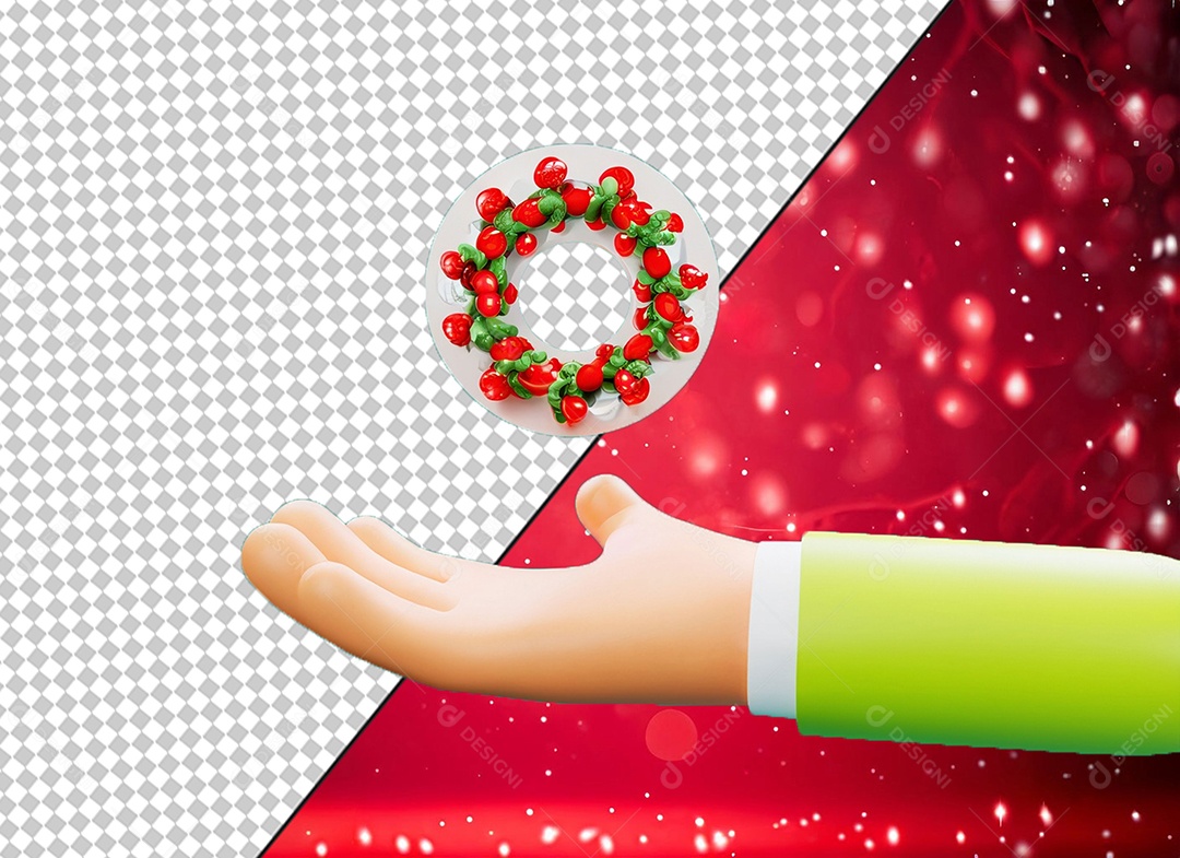Mão Segurando Guirlanda de Natal Elemento 3D para Composição PSD