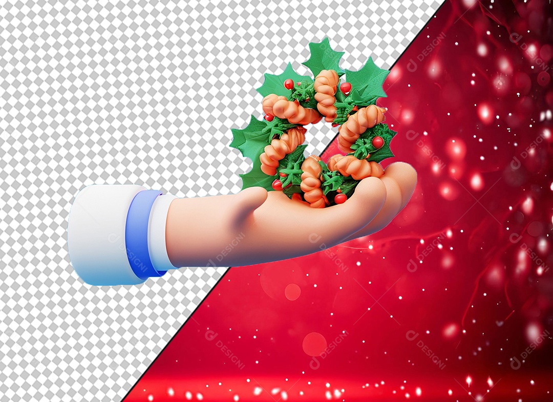 Mão Segurando Objeto Enfeite de Natal Elemento 3D para Composição PSD