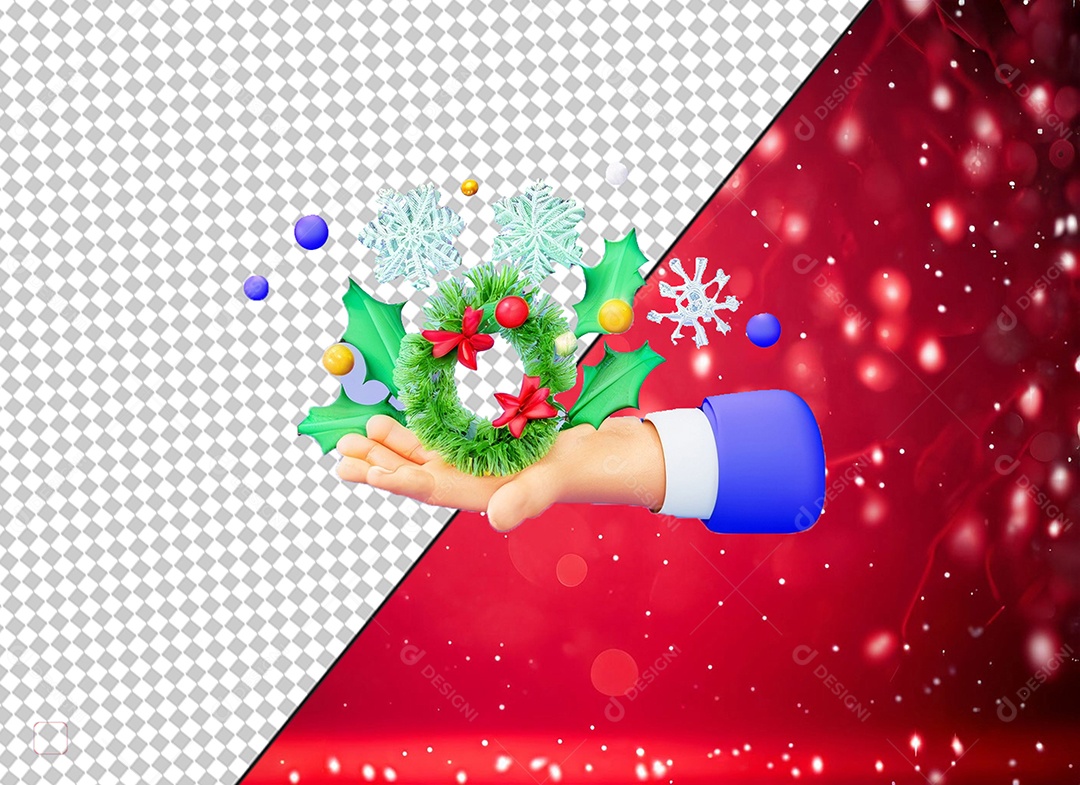 Mão Segurando Objetos e Enfeites de Natal Elemento 3D para Composição PSD