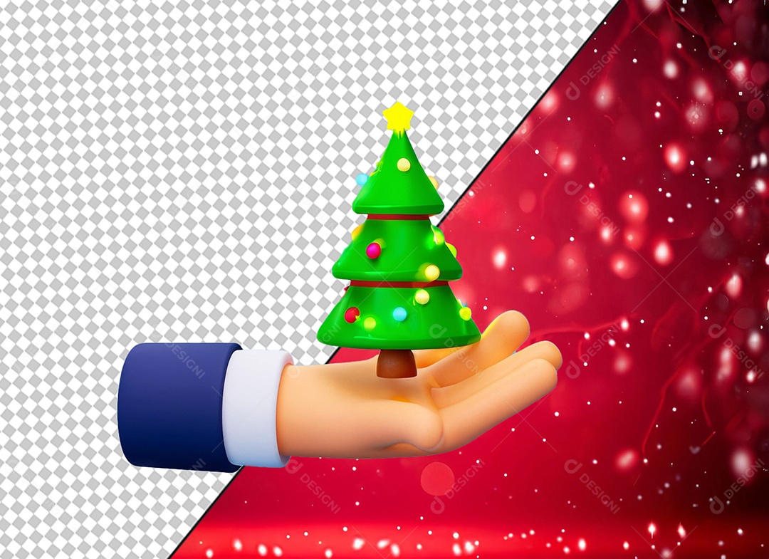 Mão Segurando Árvore de Natal Verde Elemento 3D para Composição PSD