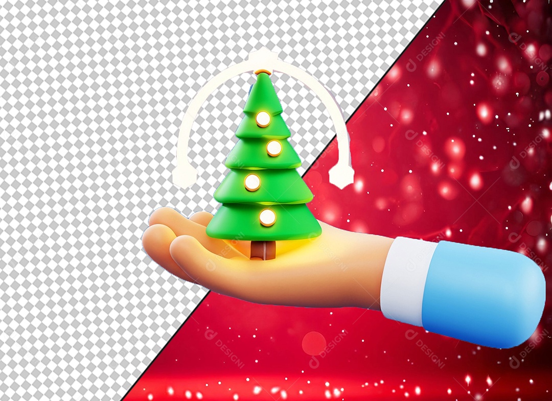 Mão Segurando Árvore de Natal Verde com Círculo Branco Elemento 3D para Composição PSD