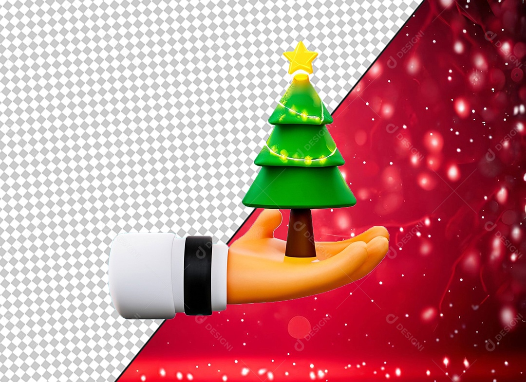 Mão Segurando Árvore de Natal Verde Elemento 3D para Composição PSD