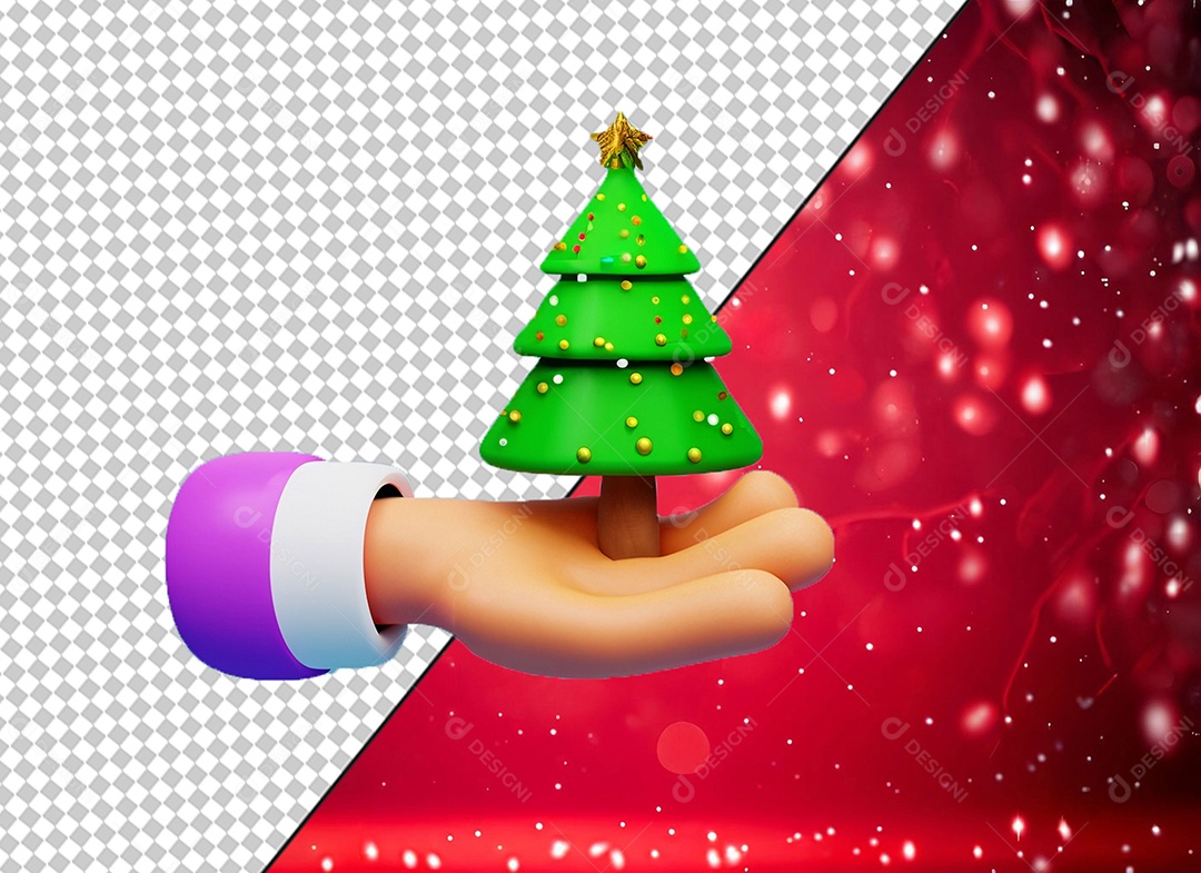 Elemento 3D Mão Segurando Árvore de Natal para Composição PSD