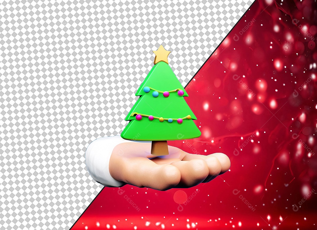 Elemento 3D Mão Segurando Árvore de Natal para Composição PSD