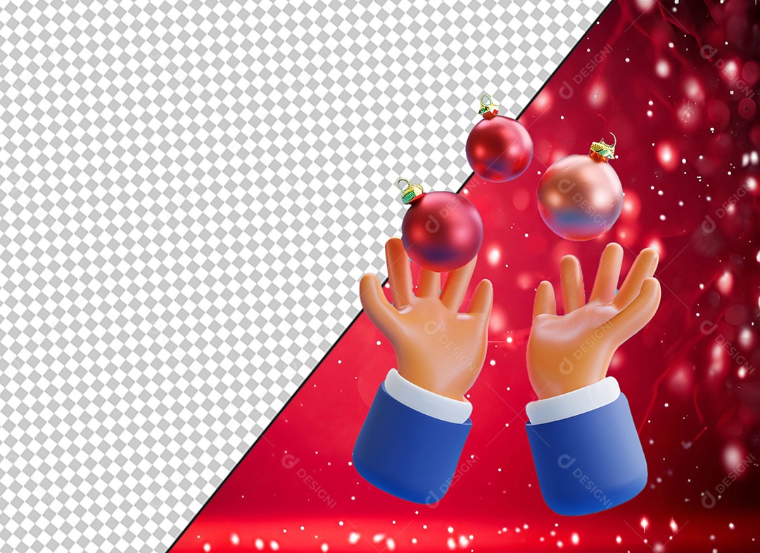 Mãos Segurando Bolas para Enfeite de Natal Elemento 3D para Composição PSD