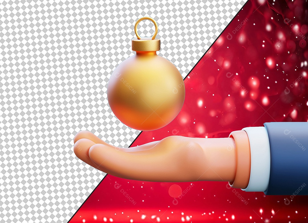 Mão Segurando Bola Dourada Enfeite de Natal Elemento 3D para Composição PSD
