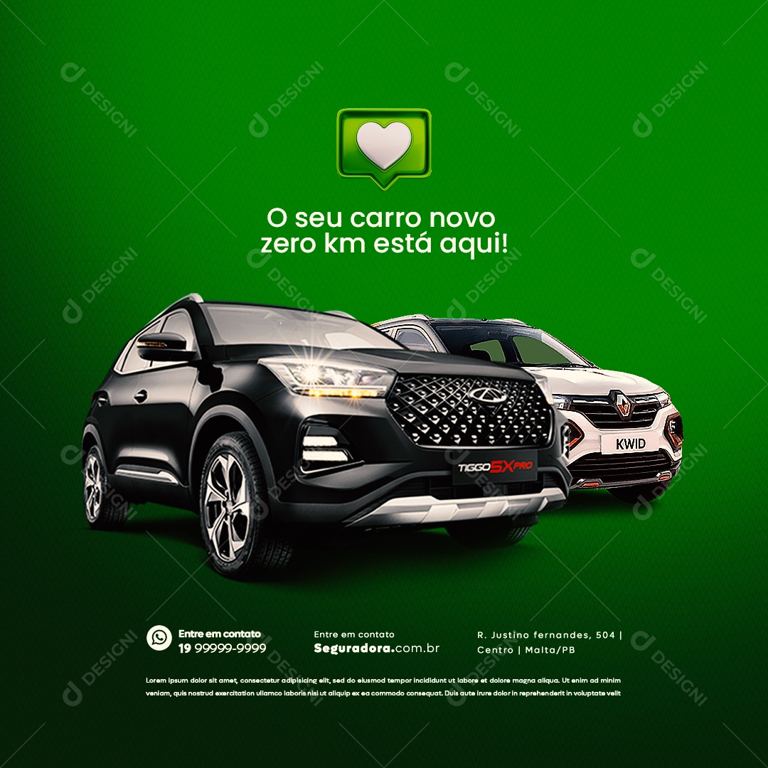 Concessionária O Seu Carro Novo Zero km Está Aqui Social Media PSD Editável