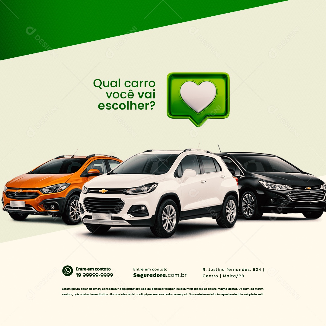 Concessionária Qual Carro Você vai Escolher Social Media PSD Editável