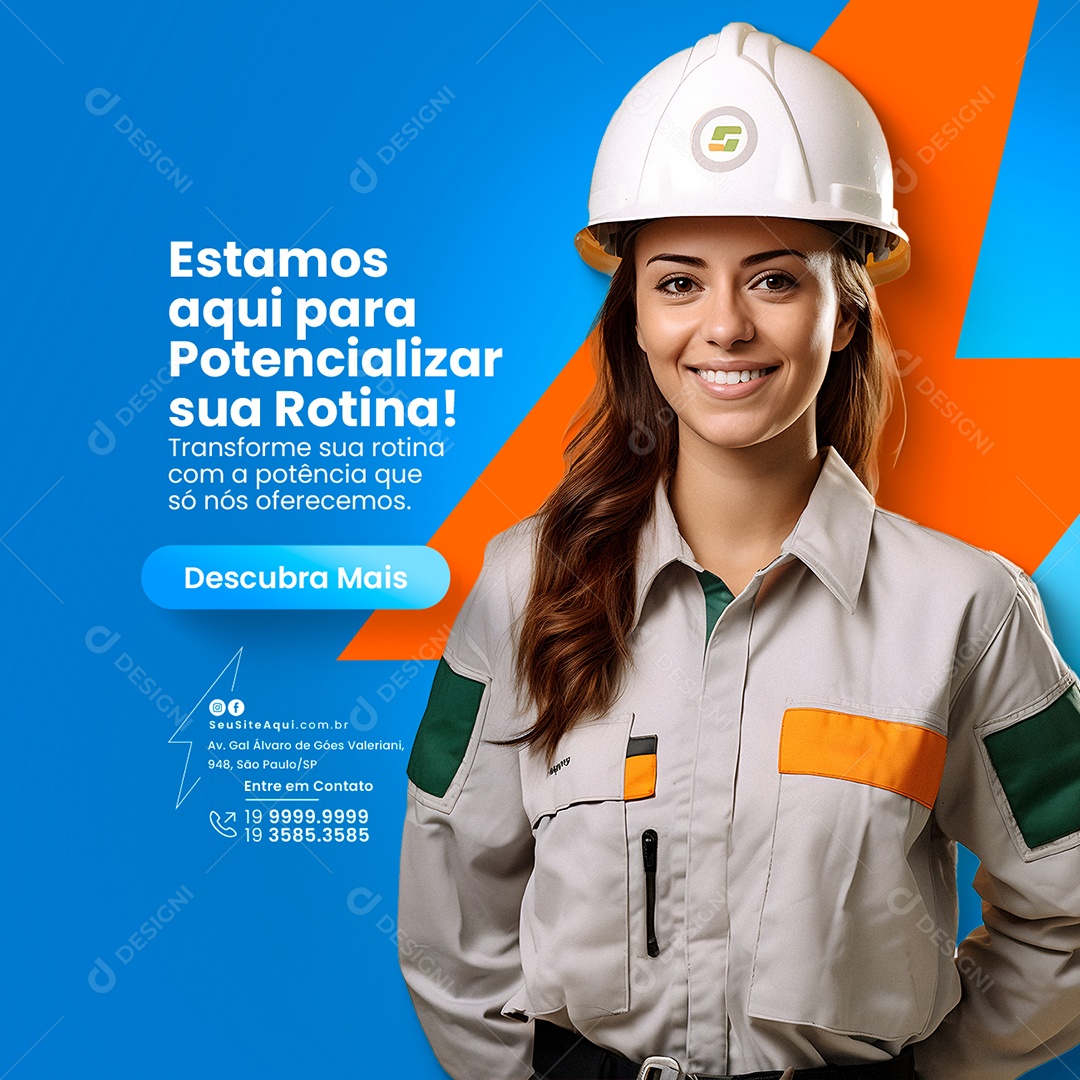 Provedora de Energia Estamos Aqui para Potencializar sua Rotina Descubra Mais Social Media PSD Editável