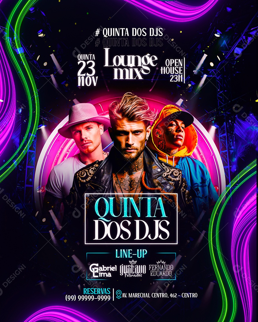 Flyer Lounge Mix Quinta Dos DJS Gabriel Lima Gustavo Fernades Fernando Eduardo Social Media PSD Editável