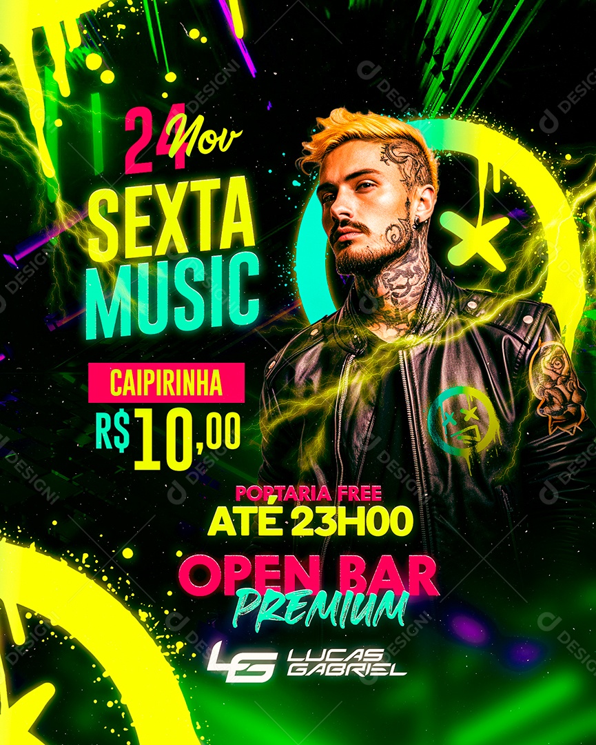 Flyer Sexta Music Open Bar Premium Lucas Gabriel Social Media PSD Editável